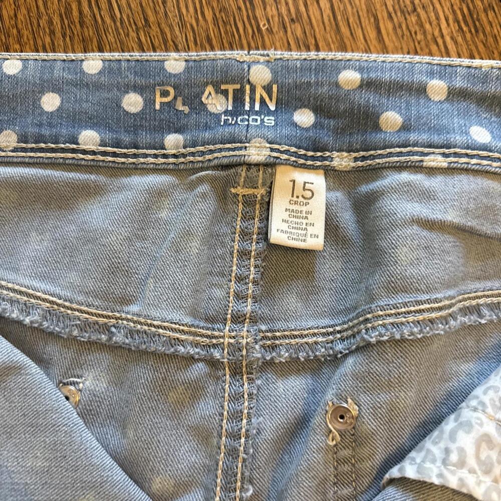 CHICO's Platinum Polka Dot Light Wash Cropped Girlfriend Jeans Womens Sz Large